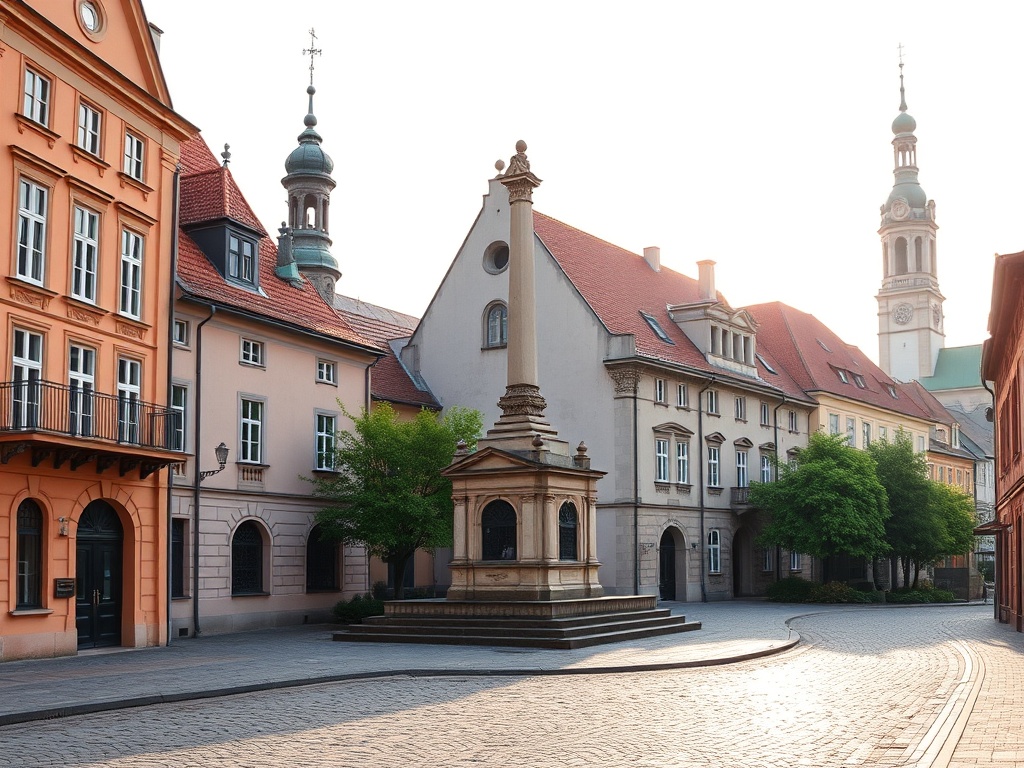 Archiwalne zdjęcie Chojnowa z początku lat 2000, widok na centrum miasta z charakterystycznymi budynkami z epoki transformacji